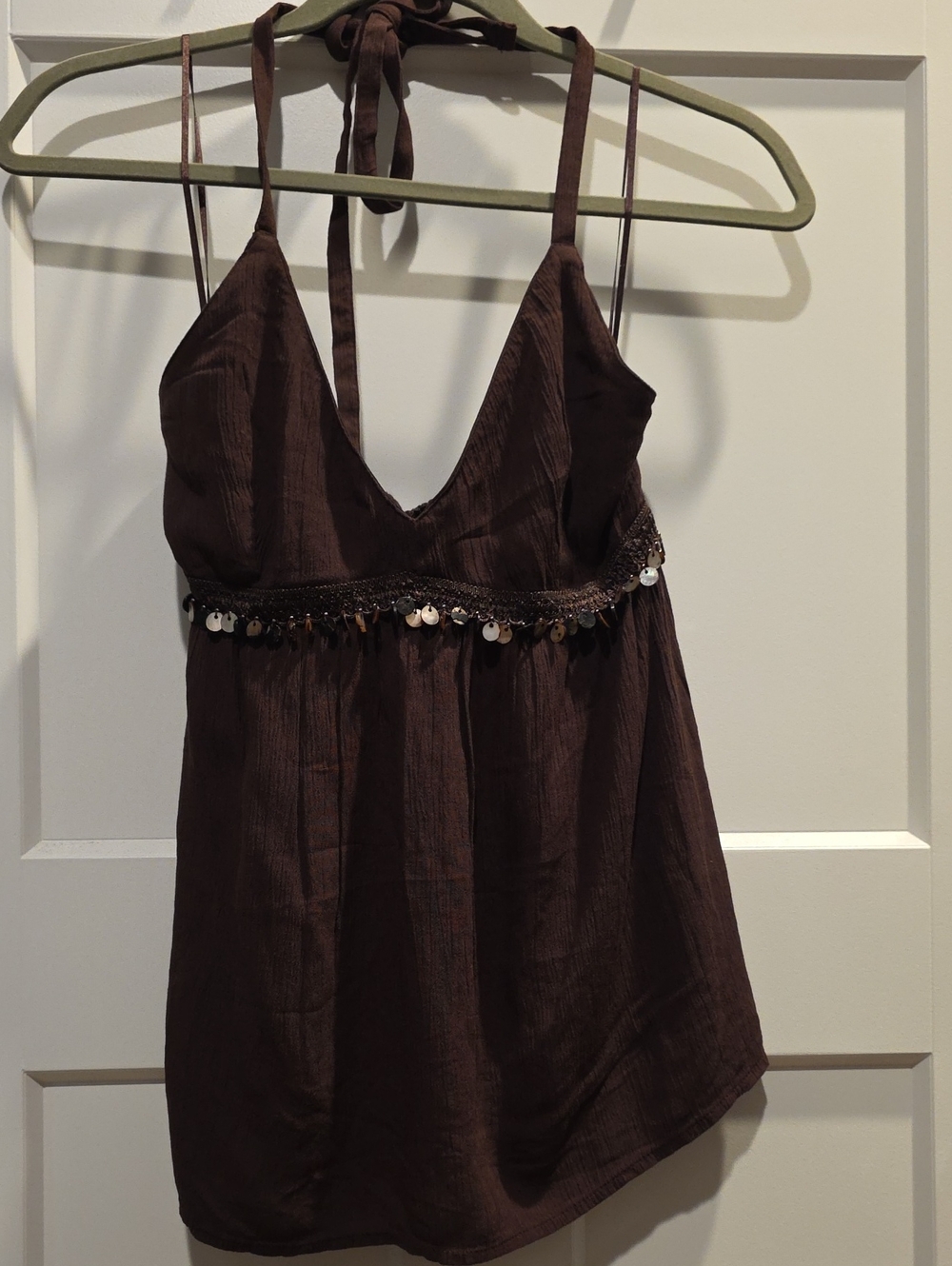 Hollister Chocolate Brown Sequin-Trim Halter Camisole